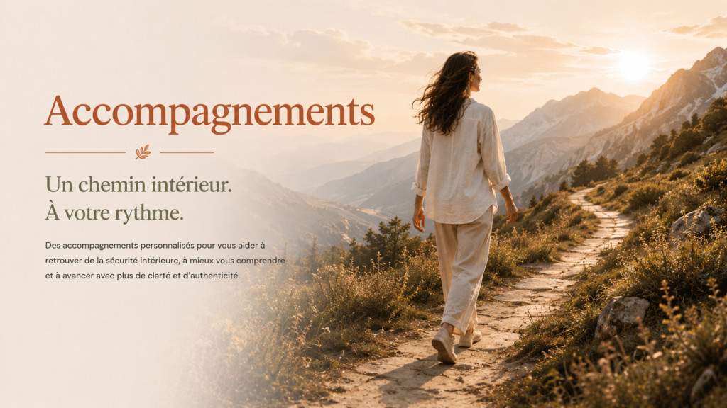 Femme en mouvement sur un chemin en montagne – Accompagnements Intéroception Vivante